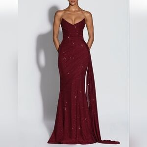 Babyboo Ashika Maxi Dress Wine Sparkle sz Medium with Agnes Shawl Wine Sparkle